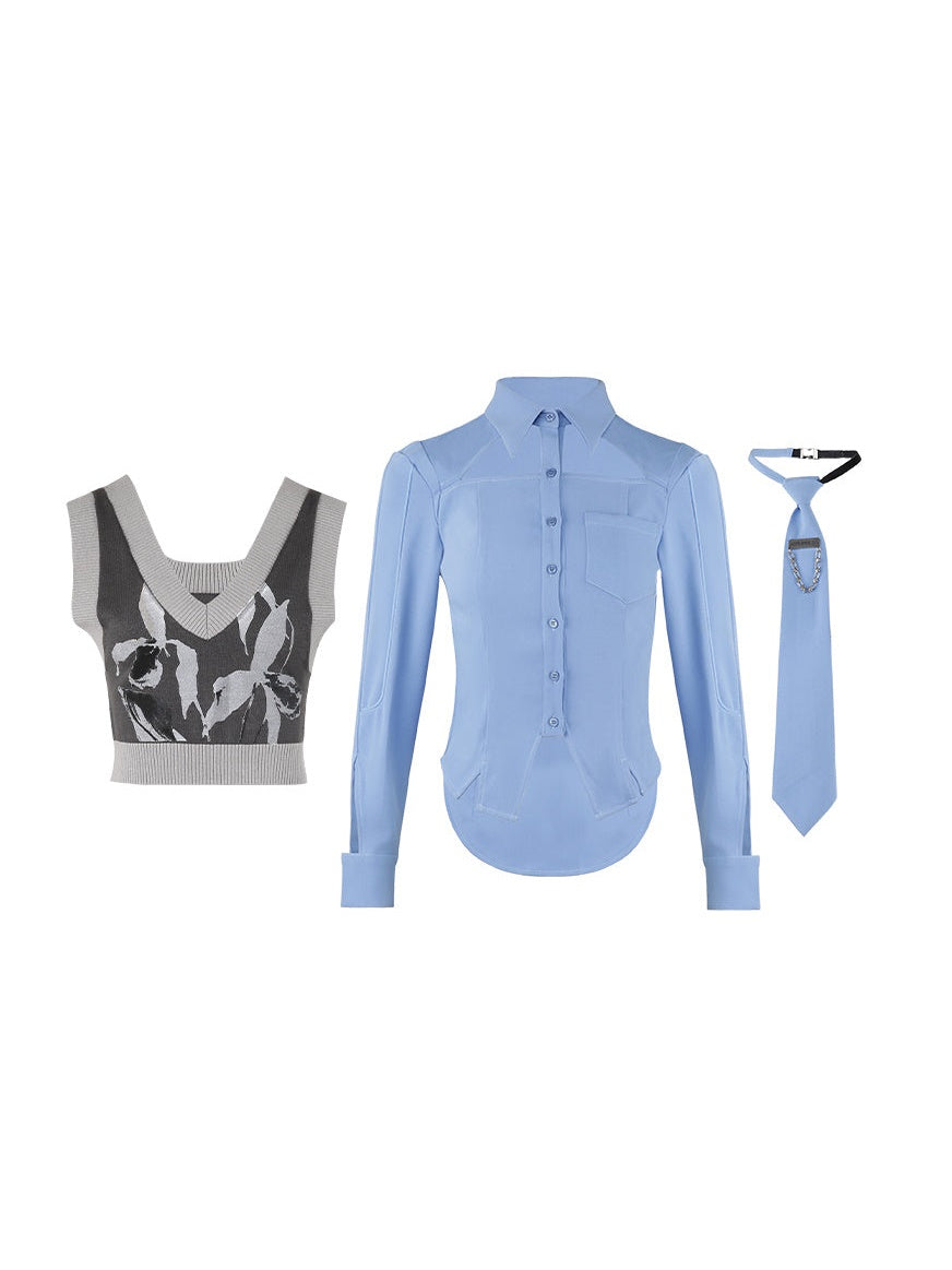 College Style Versatile Vest & Shirt With Tie