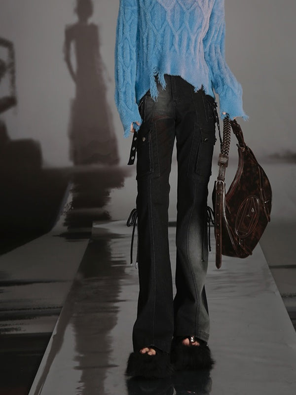 Work Pocket Retro Micro-flared Jeans