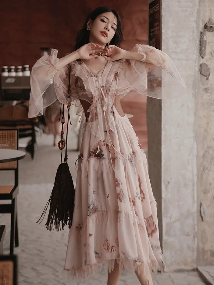 Exotic Print Set-up & Sling Dress & Culottes & Sheer Shirt