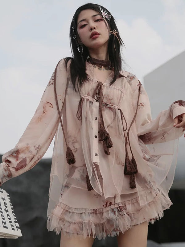 Exotic Print Set-up & Sling Dress & Culottes & Sheer Shirt