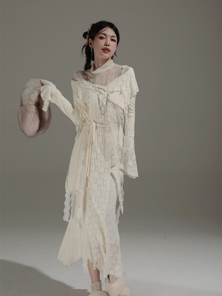 Fairy Style Mermaid Slip Dress & Asymmetry Lace Top & Belt