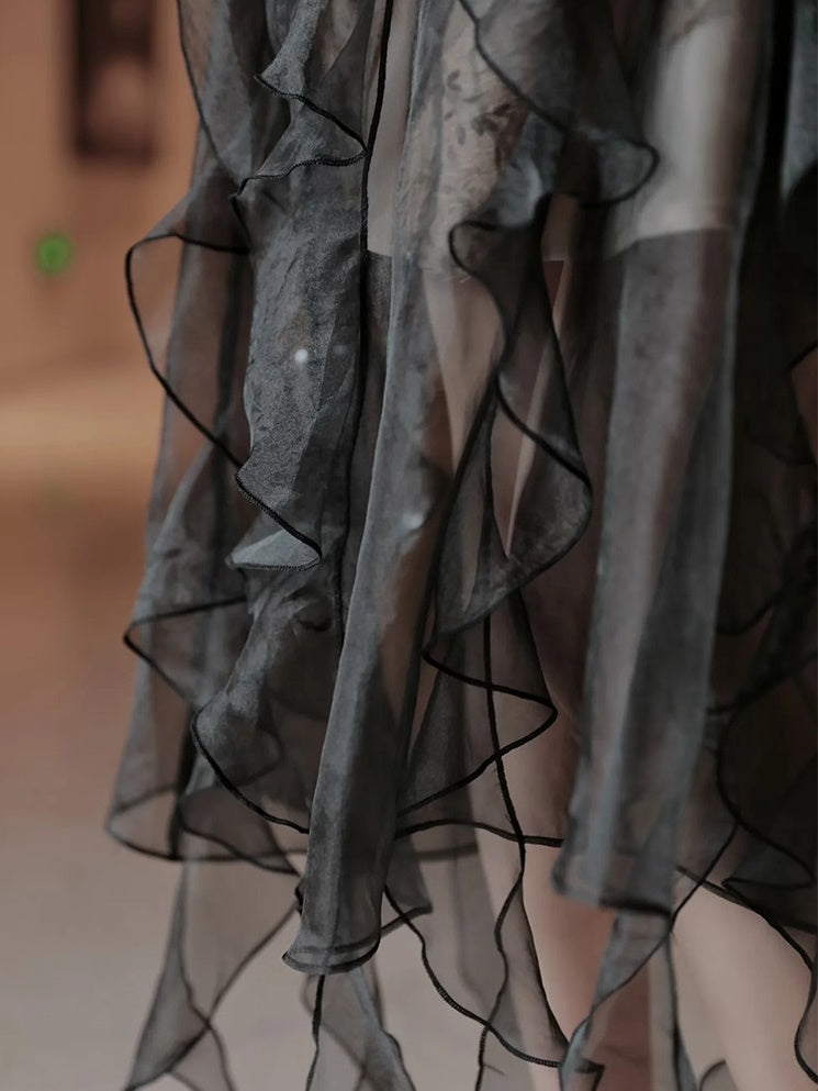 Irregular Frill Stitch Lace Sheer Sling Dress