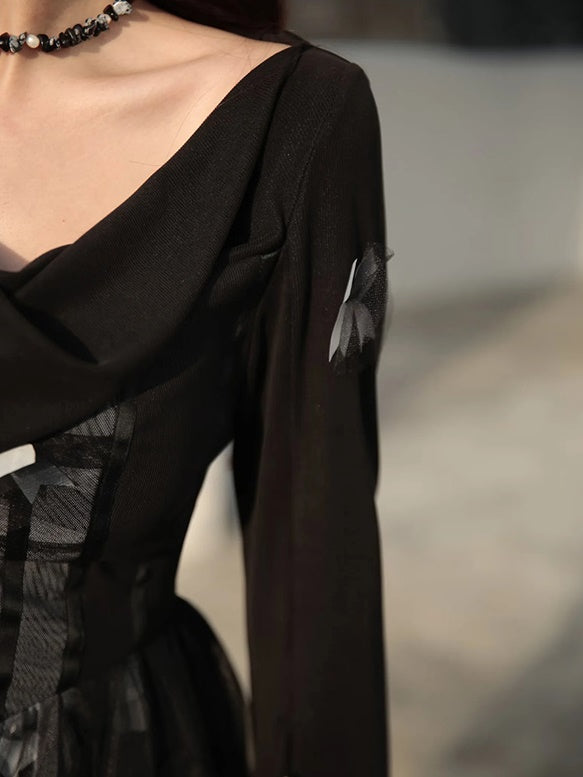 Butterfly Ribbon Gauze Hooded Dress