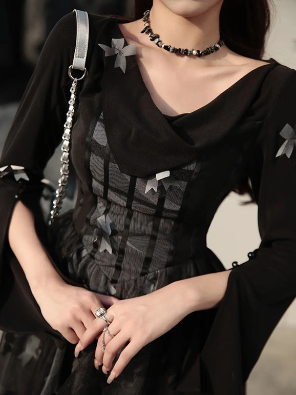 Butterfly Ribbon Gauze Hooded Dress