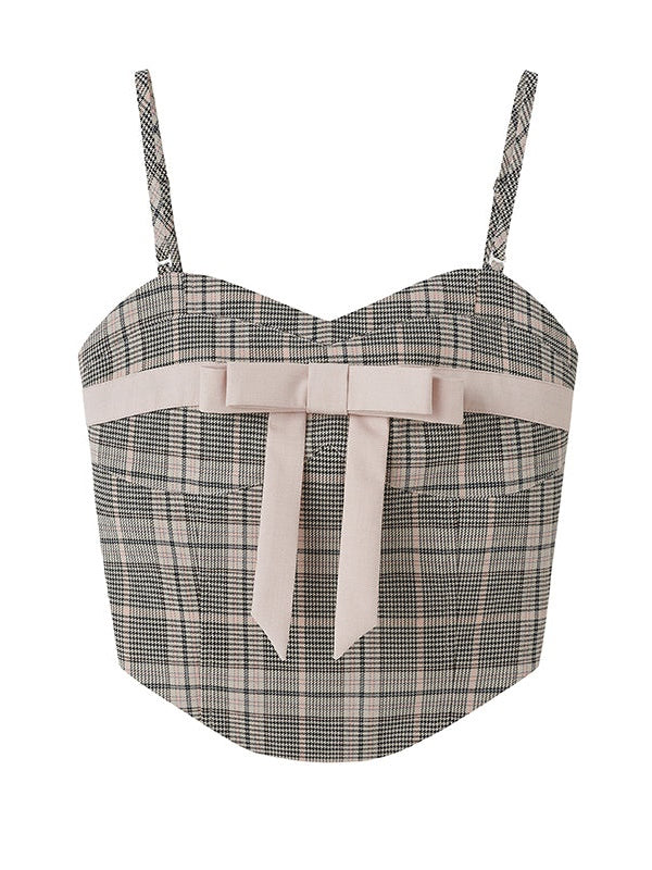 Plaid Bow Cropped Camisole & Long Skirt