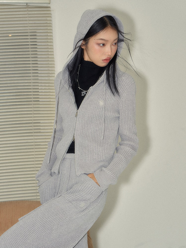 Relaxing Hooded Knitted Parka & Skirt & Pants