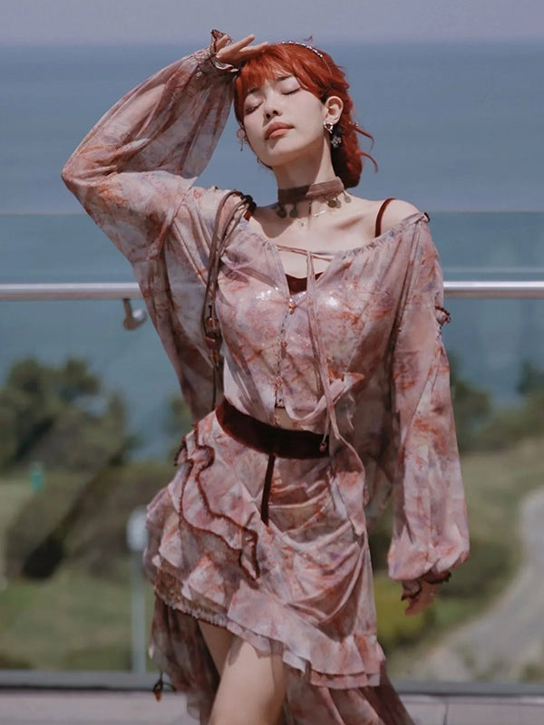 Sequin Camisole & Sheer Cardigan Set-up & Sequin Fishtail Skirt