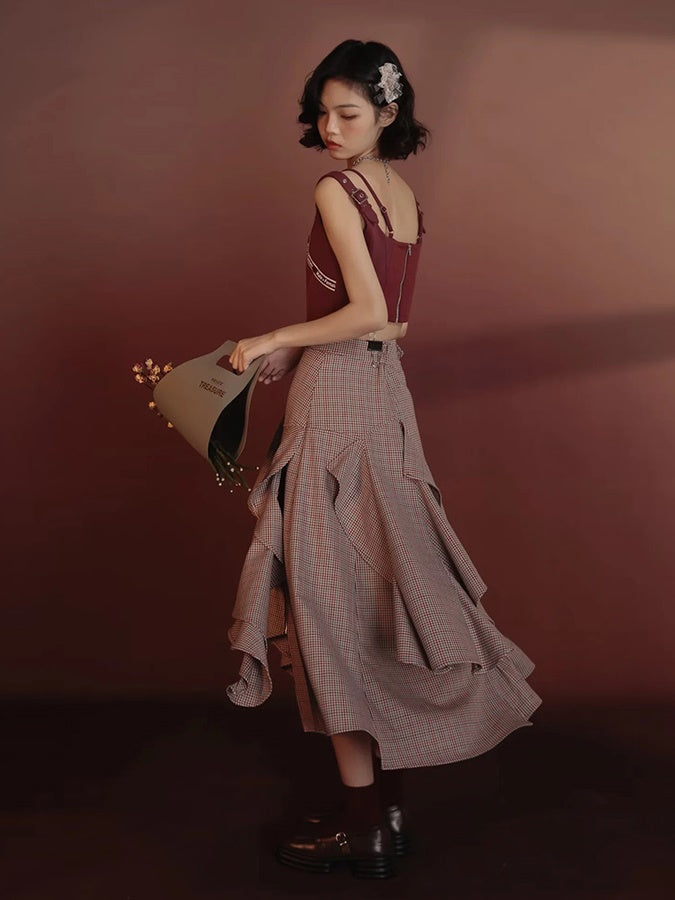 Suspender Top & Plaid Frill Skirt
