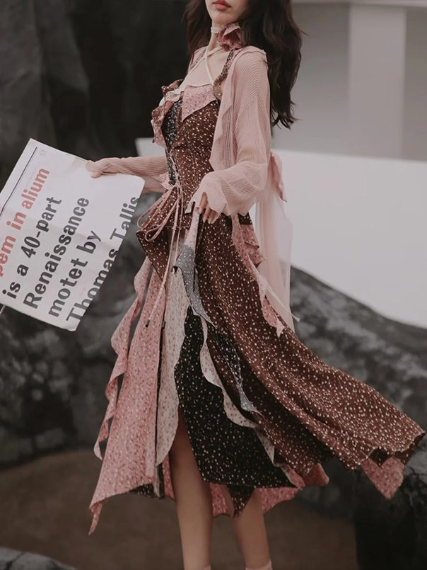 Broken Flowering Camisole&Skirt Set-up& Dress & Ribbon Cardigan
