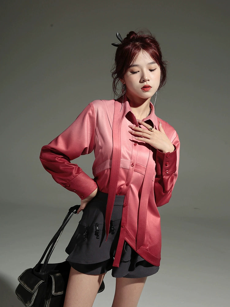 Gradation Detachable 2way Shirt Dress & Knitted Vest