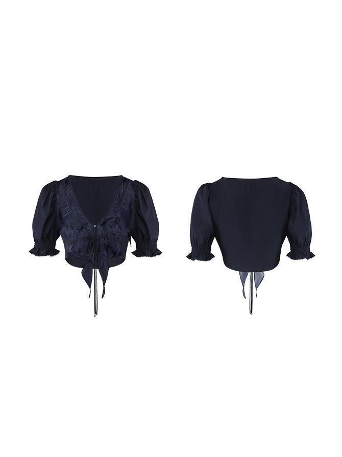 Butterfly Embroidered Ribbon Fake Two-Piece Dress & Cardigan