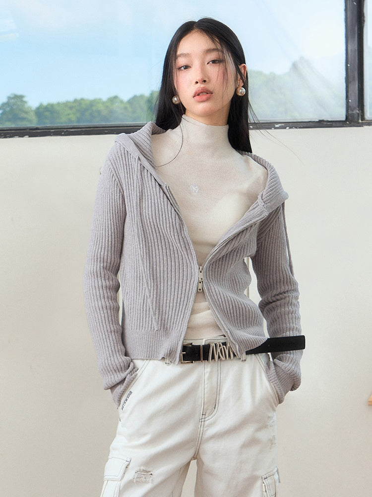 Relaxing Hooded Knitted Parka & Skirt & Pants