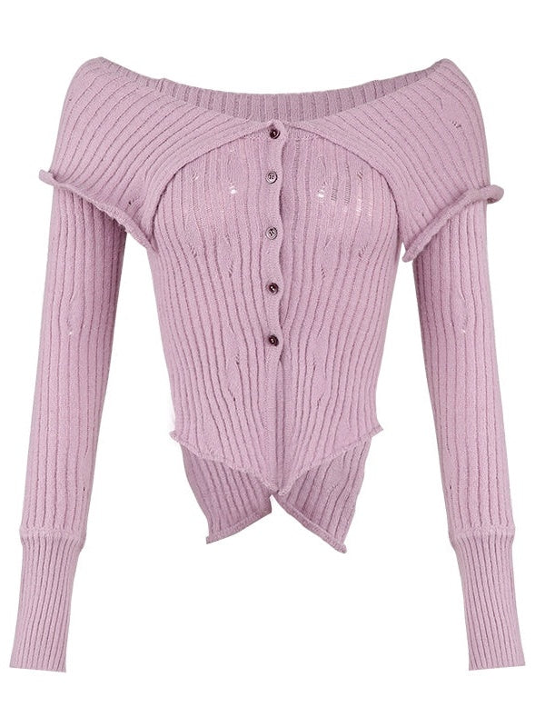 Large Lapel Off-Shoulder Cardigan