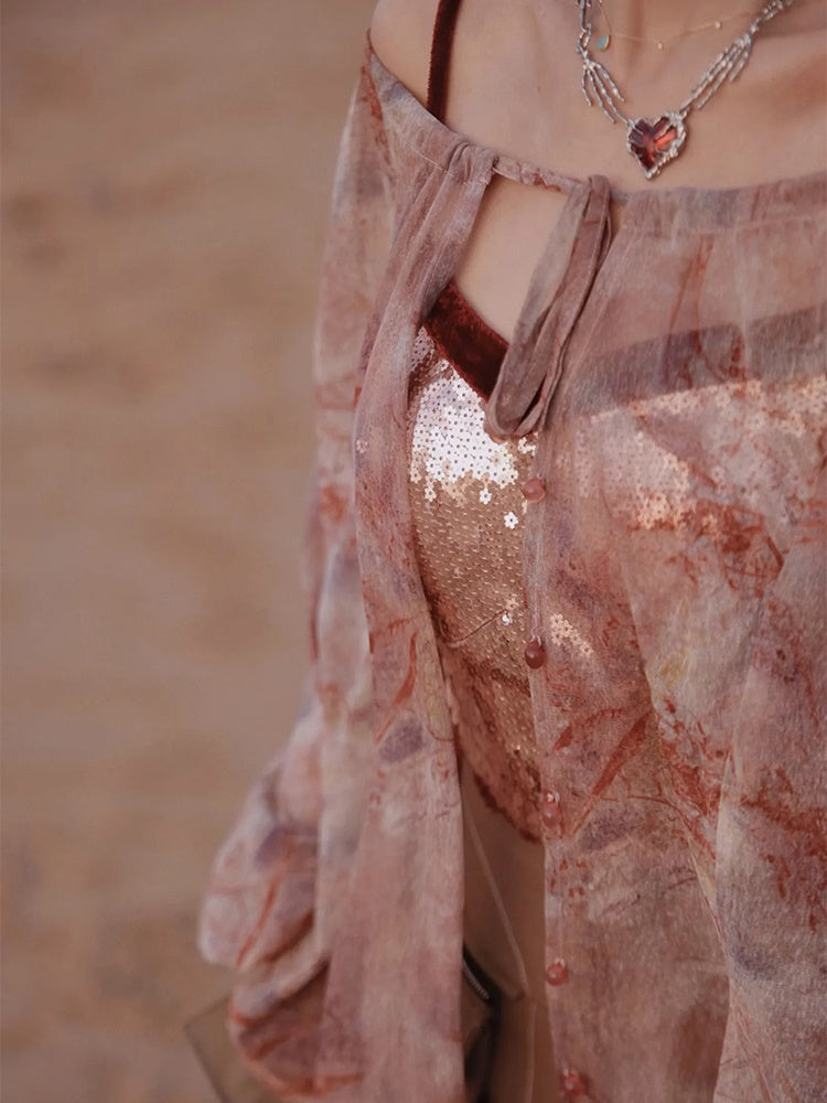 Sequin Camisole & Sheer Cardigan Set-up & Sequin Fishtail Skirt
