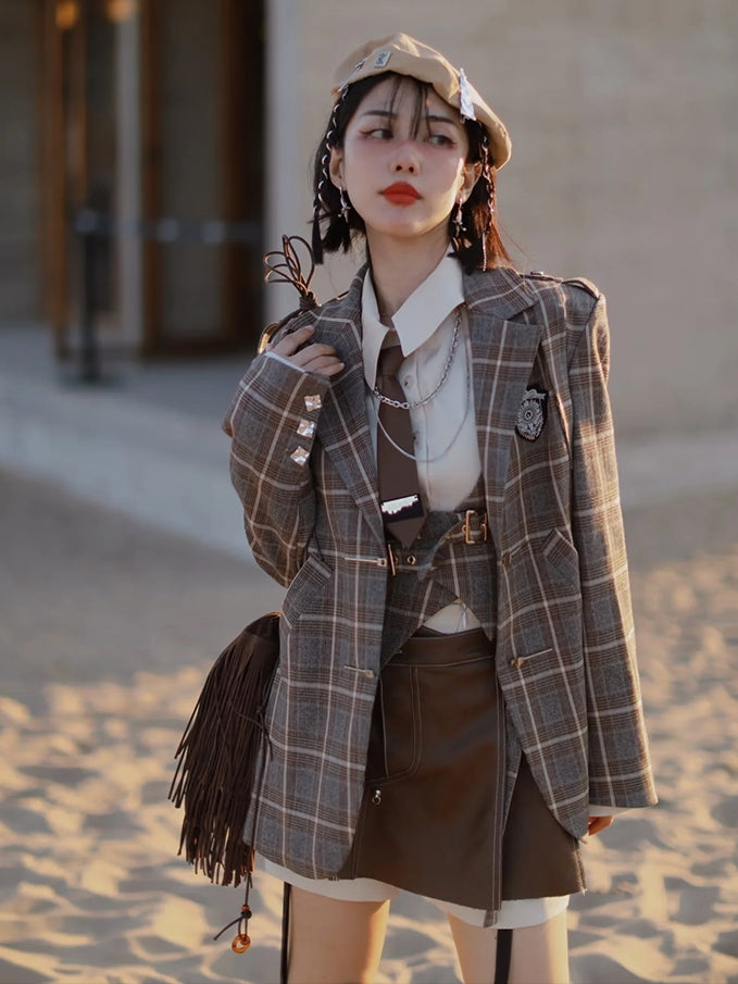 British Style Suit Jacket & Shirt & Culottes