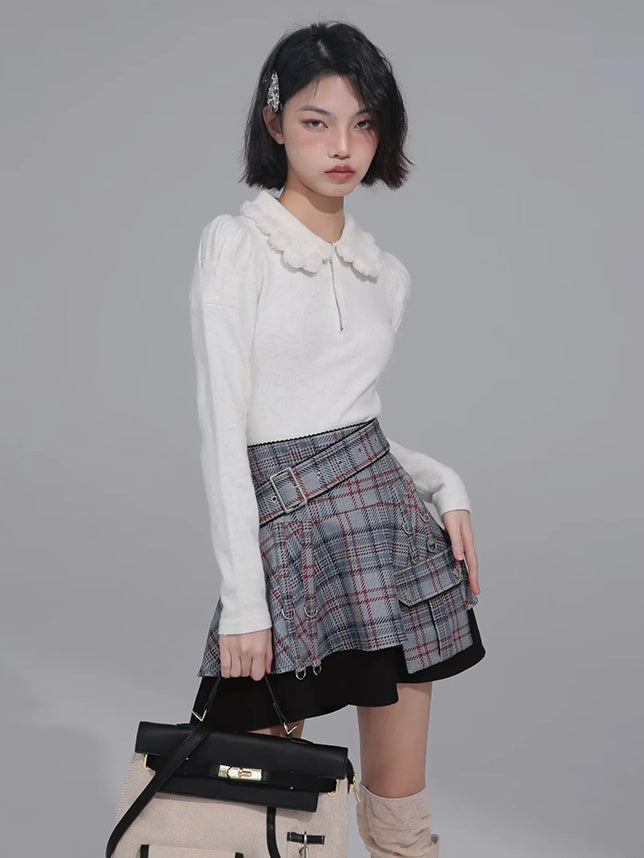 Knitted Fur Ball Collar Shirt