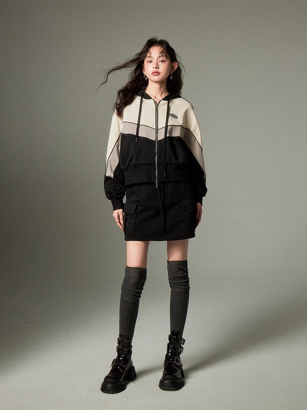 Sports Style ZIP-up Hoodie ＆ A-Line Skirt