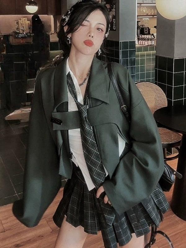 College British Style Shirt &&Vest & Pleated Culottes & Jacket