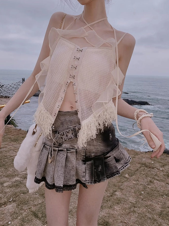 Y2k Pleated Denim Skirt Pants