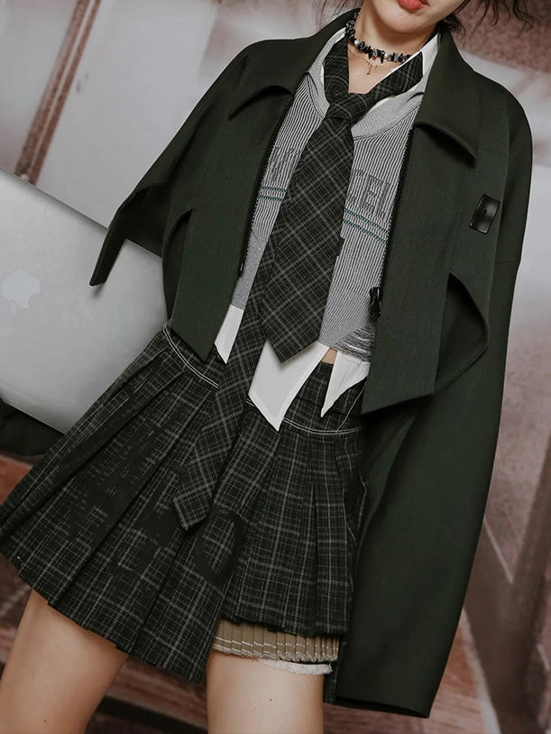College British Style Shirt &&Vest & Pleated Culottes & Jacket