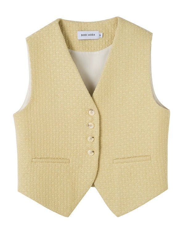 No-Collar Jacket & Vest & High-waisted Pleated Skirt