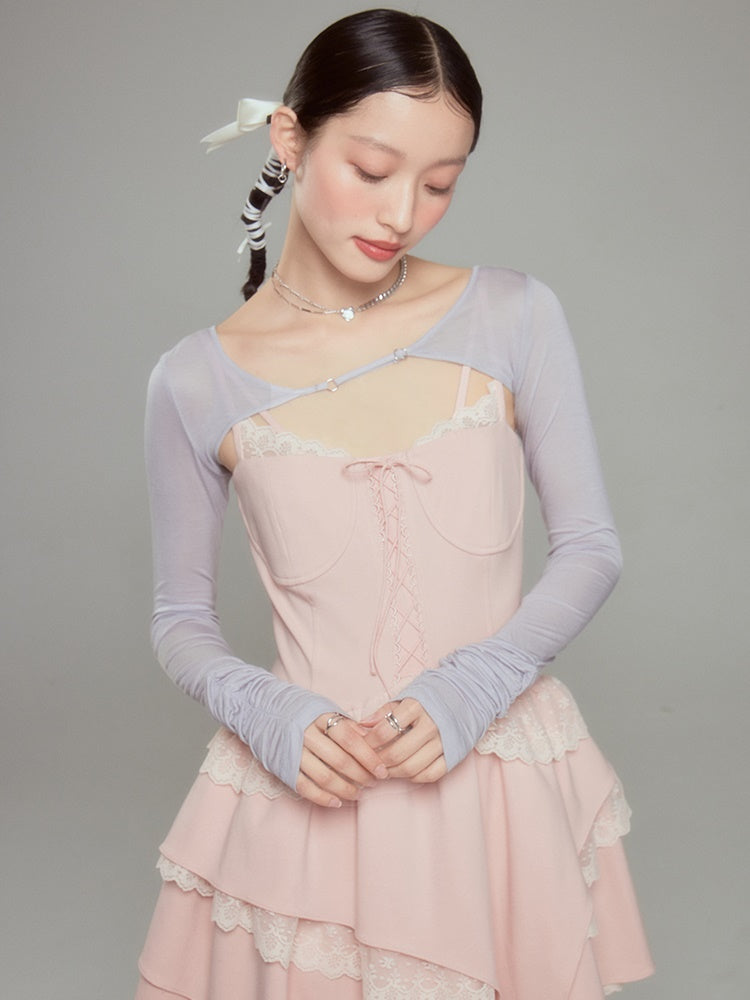 Lace Ballet Suspender Dress & Sleeve Top