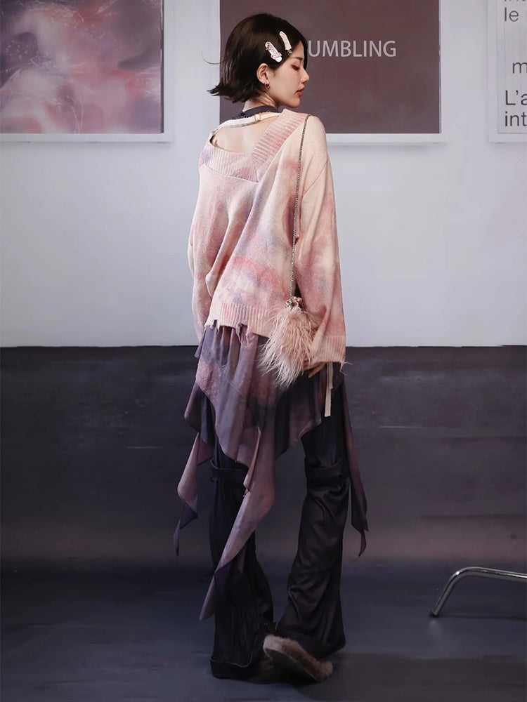 Gradation V-neck Loose Sweater & Camisole