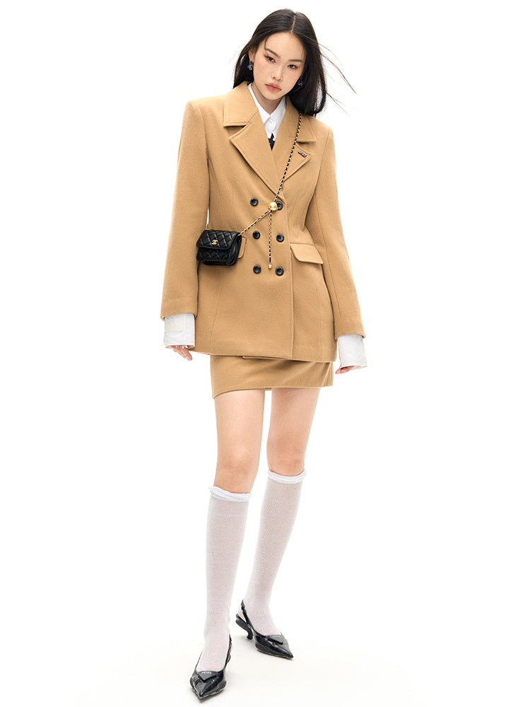 Double Button Wool Coat & Mini Skirt