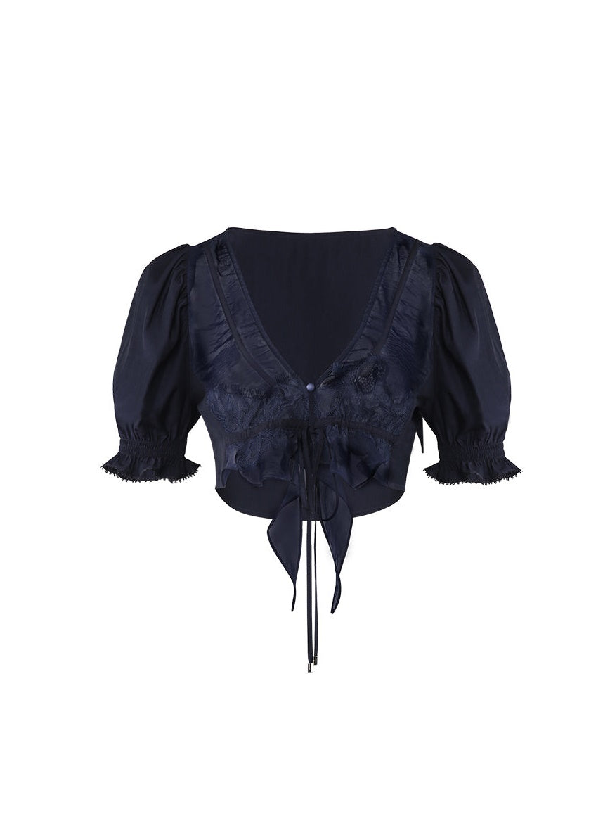 Butterfly Embroidered Ribbon Fake Two-Piece Dress & Cardigan