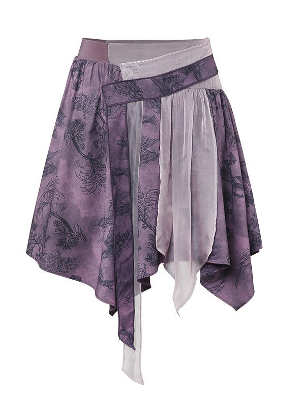 Chinese Style Short Top & Irregular Hem Skirt & Camisole & Cropped Sheer Cardigan