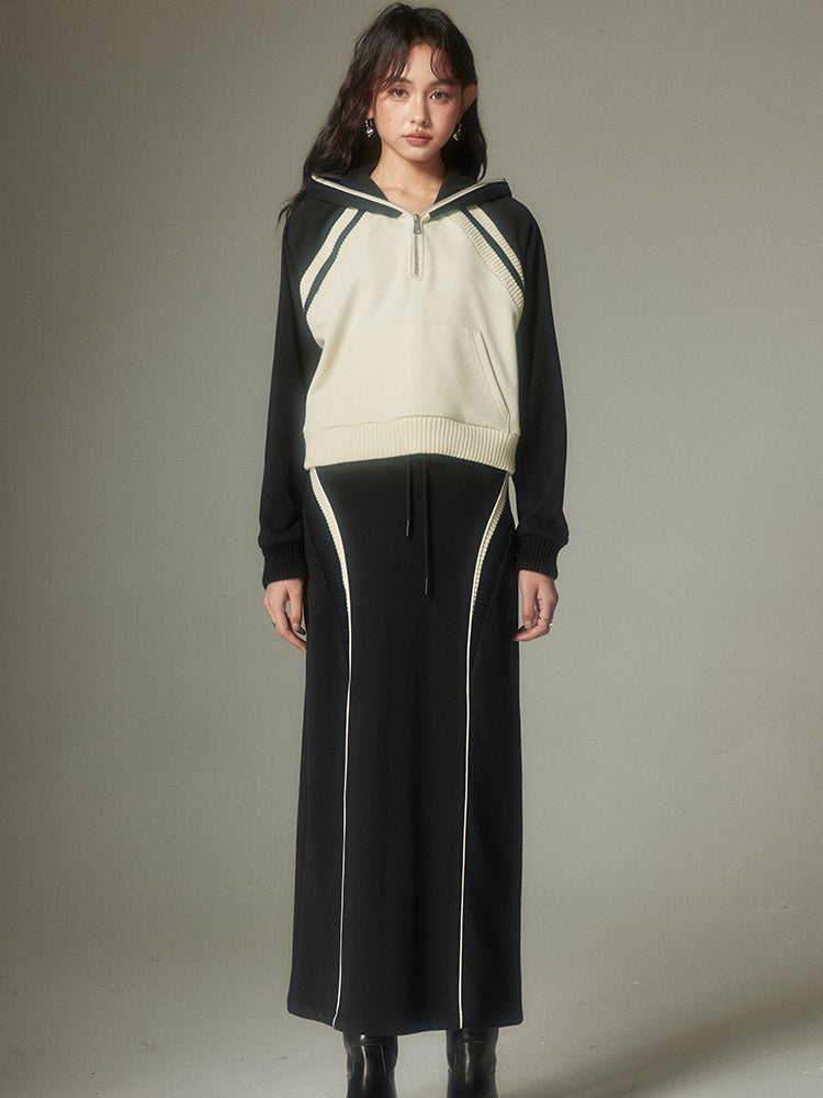 Half-ZIP Hooded Sweat Pullover& Line Skirt