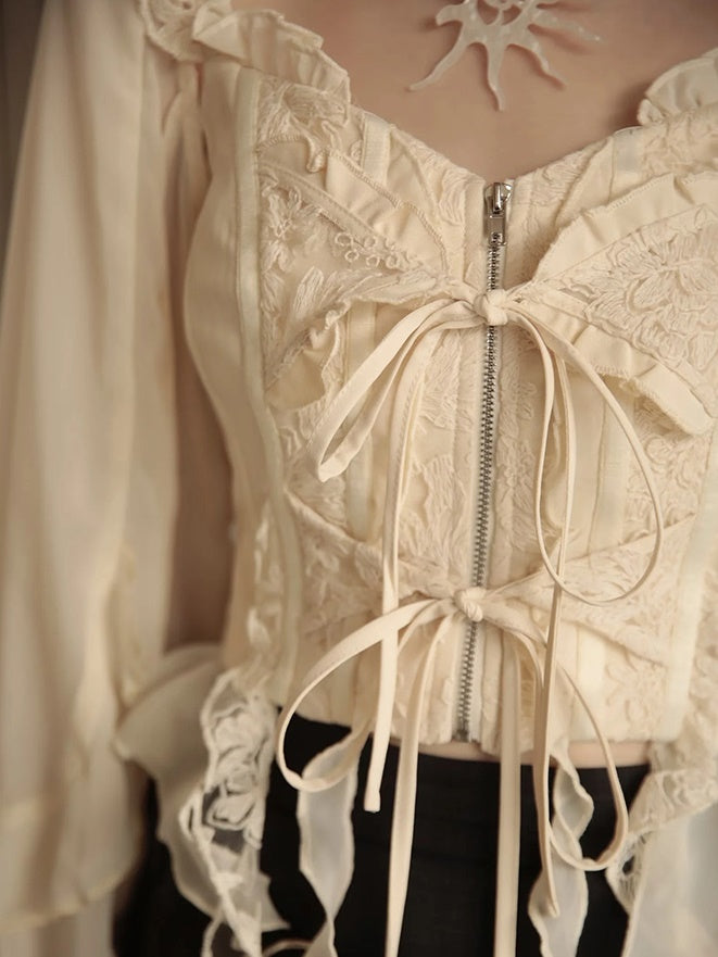 Embroidered Lace Stitch Pullover & Removable Sleeve Corset Top