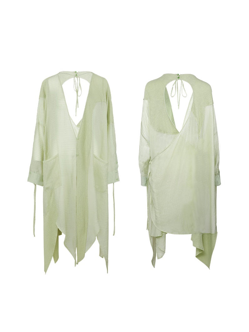 Jacquard Slip Bud Dress & Sheer Cardigan & Accessory