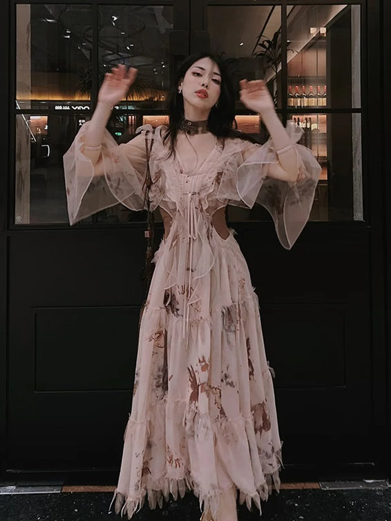 Exotic Print Set-up & Sling Dress & Culottes & Sheer Shirt
