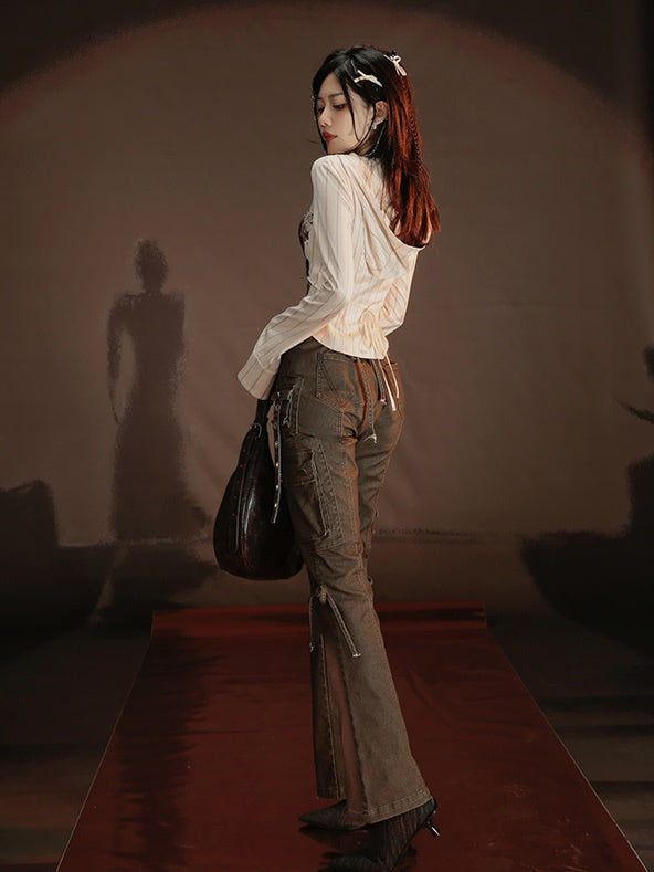 Work Pocket Retro Micro-flared Jeans
