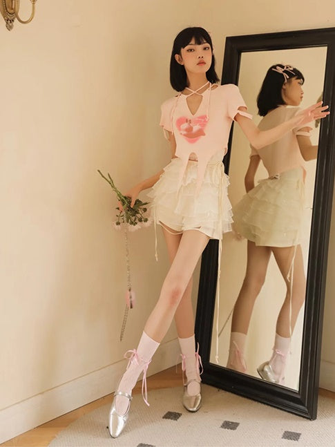 Bunny Length T-shirt & White Lace Set-up