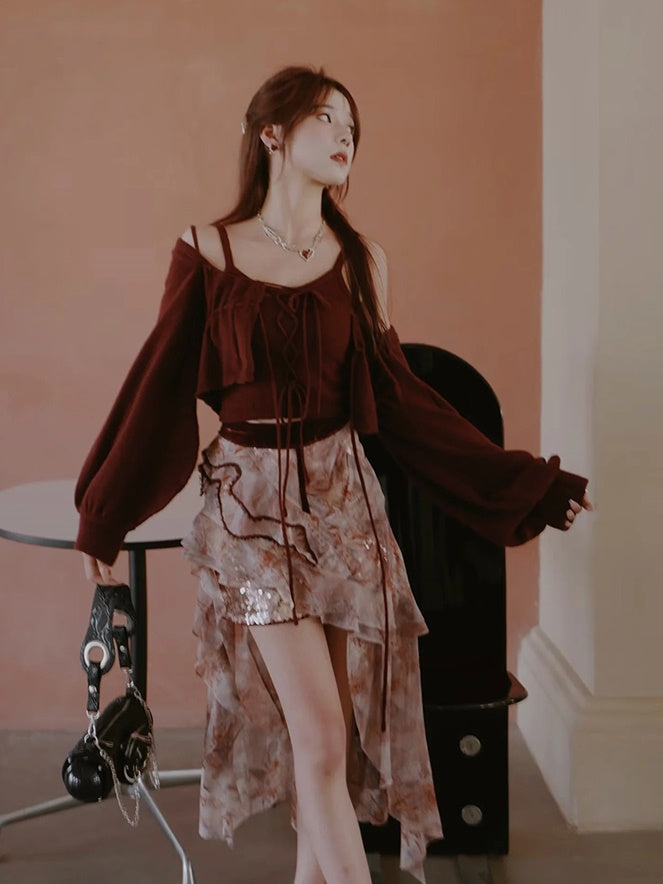 Knitted Camisole & Short Cardigan Set-up