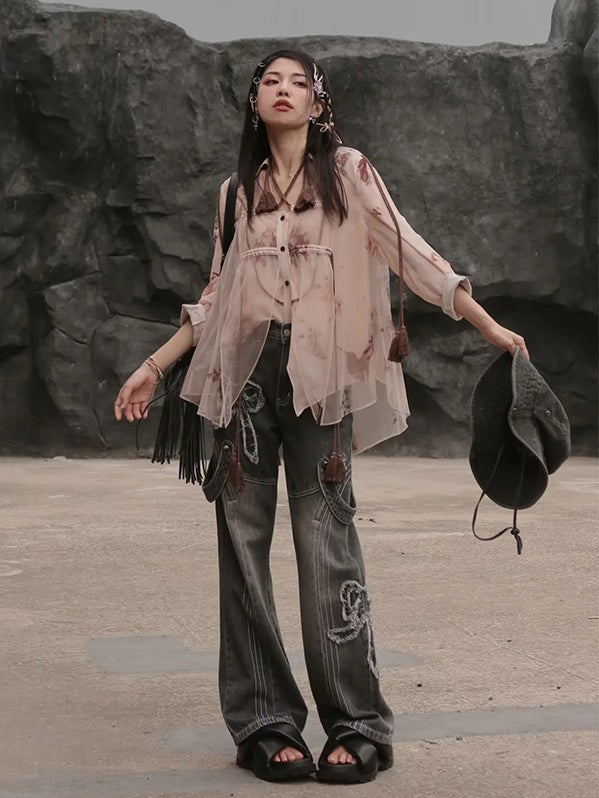 Exotic Print Set-up & Sling Dress & Culottes & Sheer Shirt