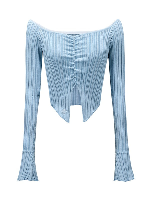 One-shoulder Knitted Top & Slit Skirt