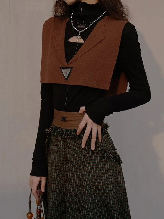 High Neck Structure & Hollow Knit Top