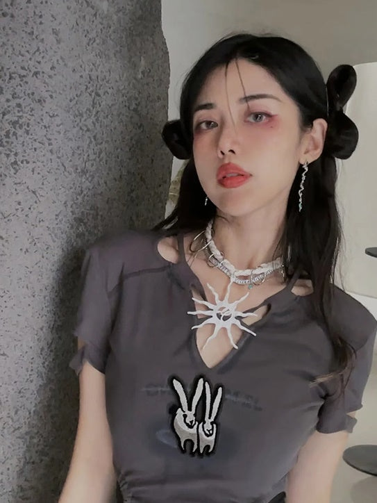 Bunny Length T-Shirt & Black Lace Set-up