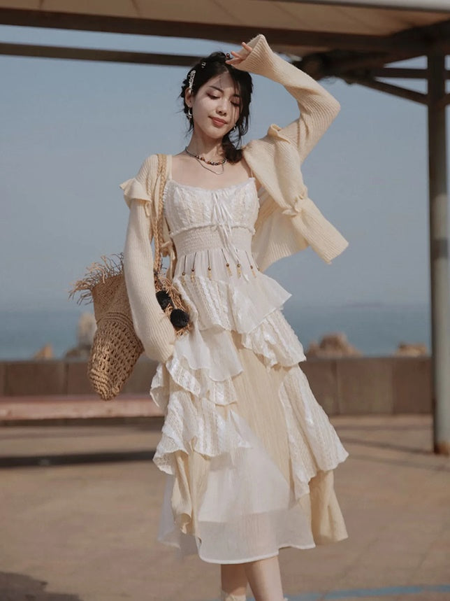 Suspender Cake One-piece & Knitted Cardigan