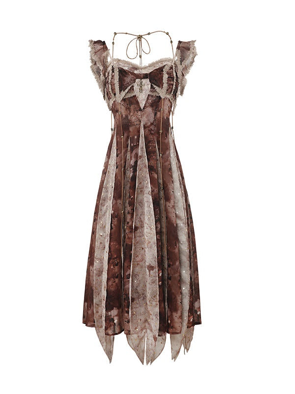 Retro Open Back Stitch Sling Dress