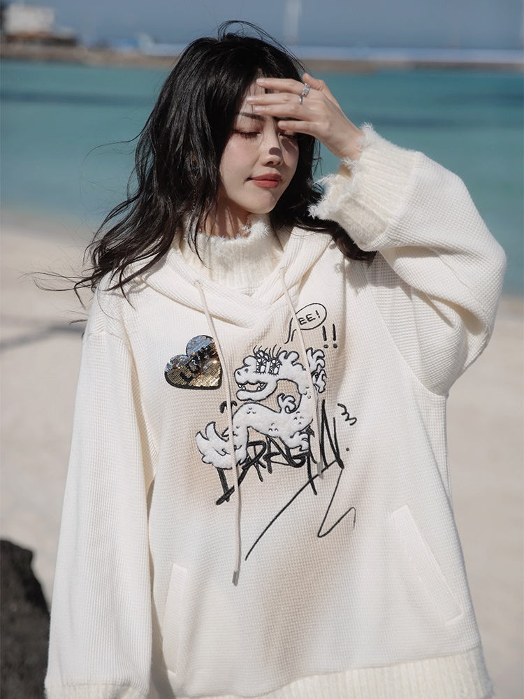 Dragon Embroidery Hooded Sweat & Neck Warmer