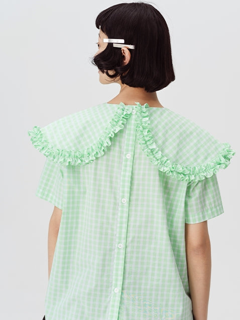 Plaid Doll Collar Short-Sleeved Shirt