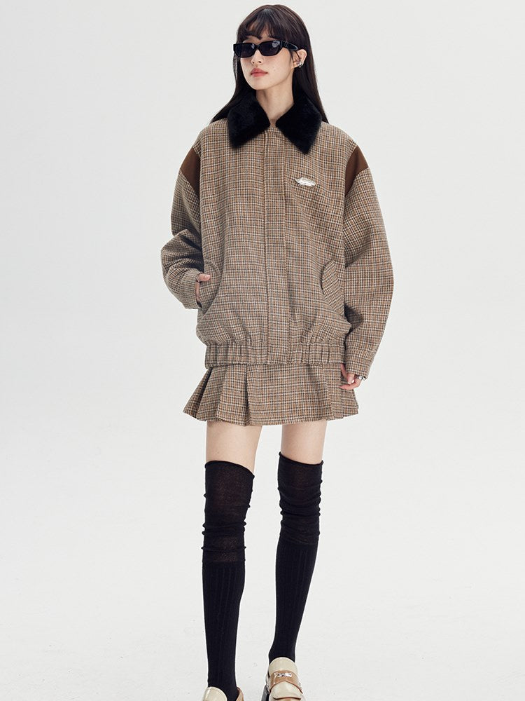 Classic Retro Paid Short Jacket & Skirt