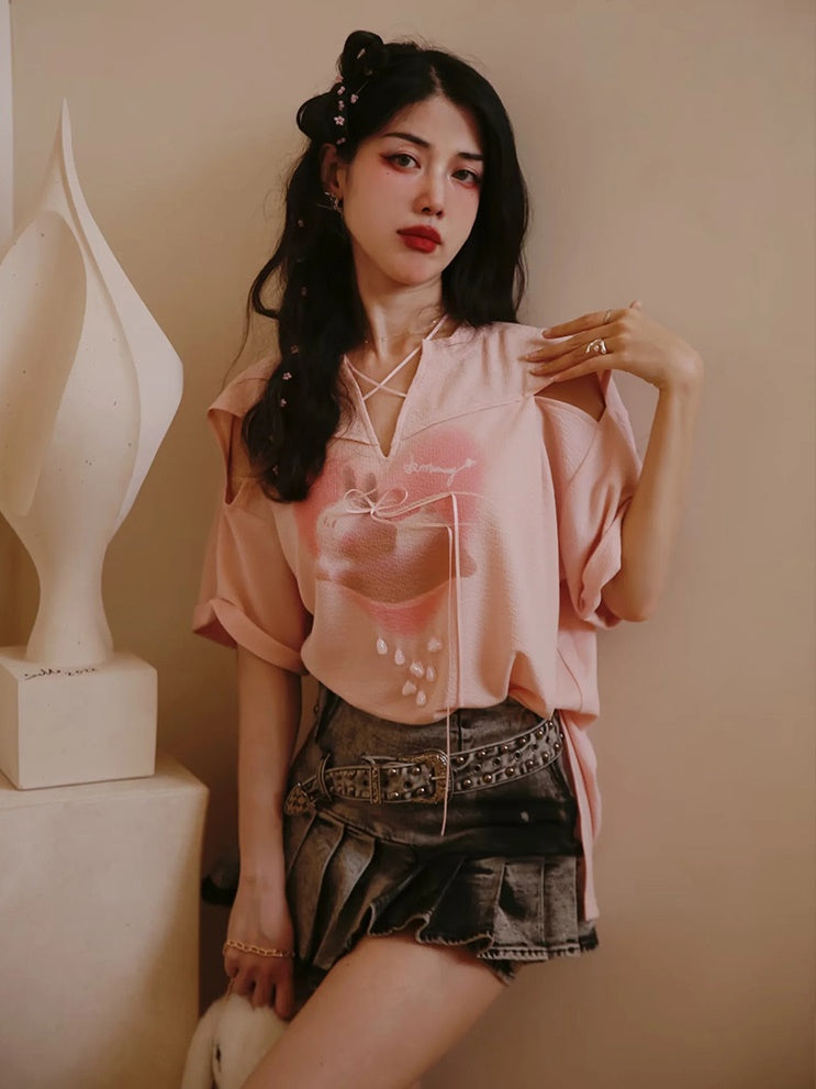 Bunny Length T-shirt & White Lace Set-up