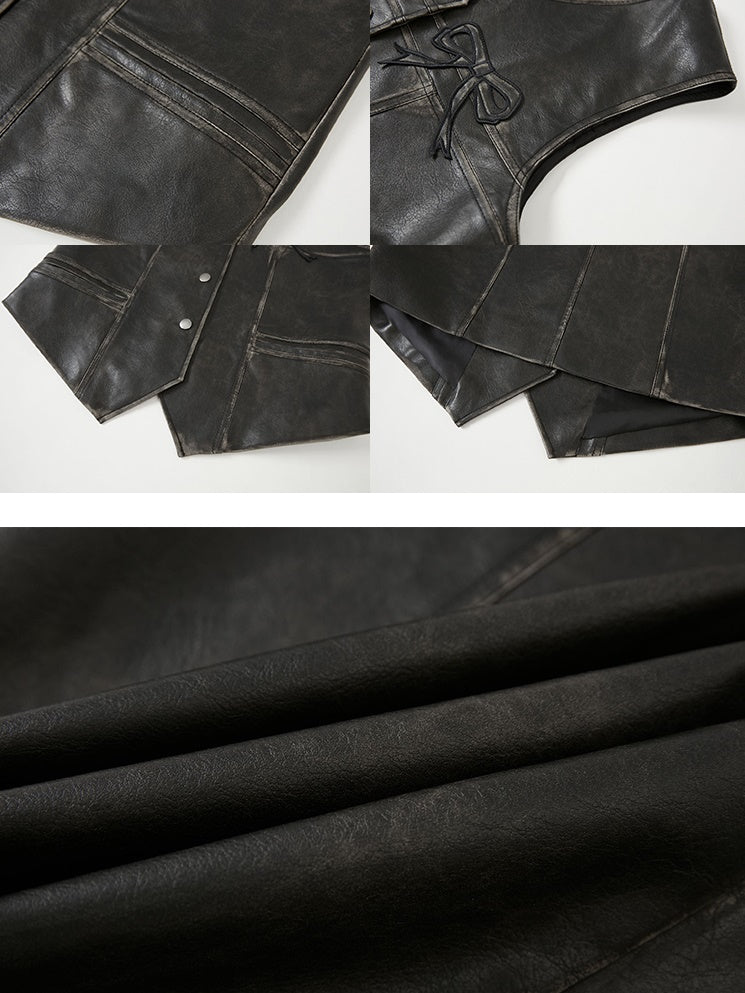 Ribbon Rubbing Leather Vest