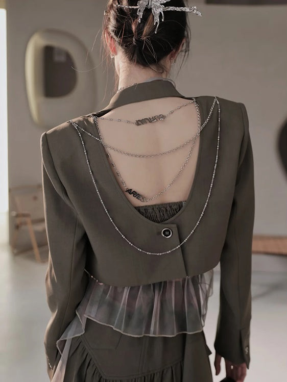 Short Jacket &Asymmetry Culottes & Tube Top & T-shirt
