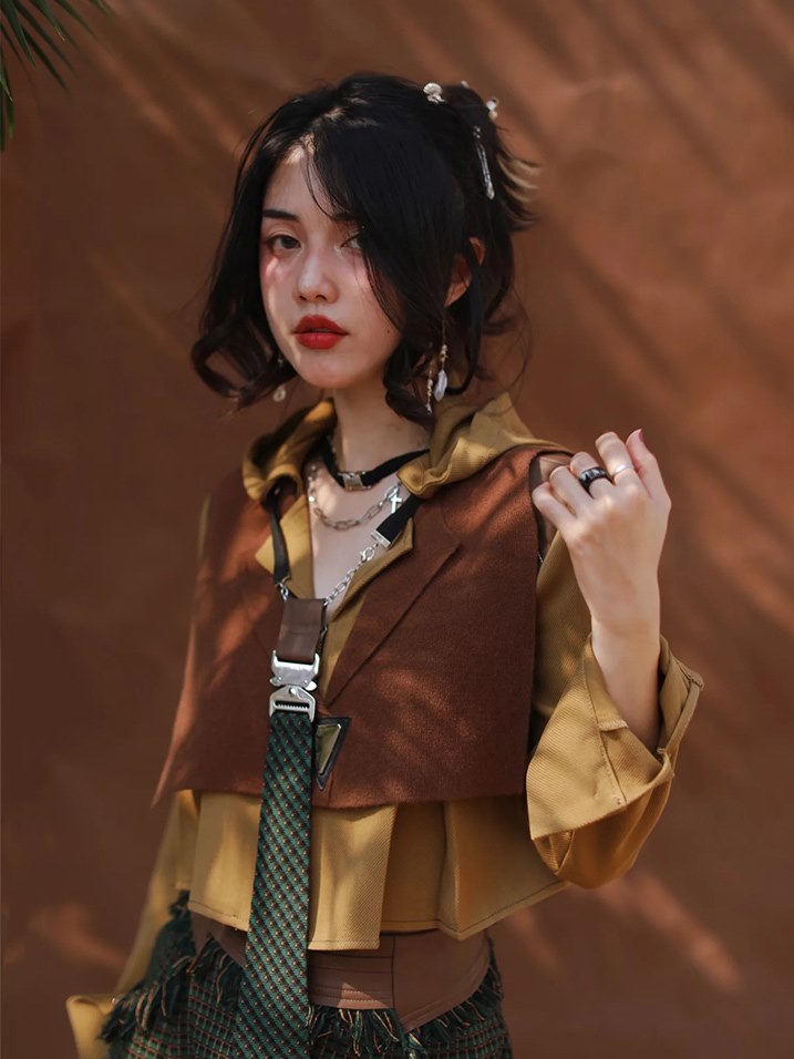 Hooded Shirt with Tie & Short Vest